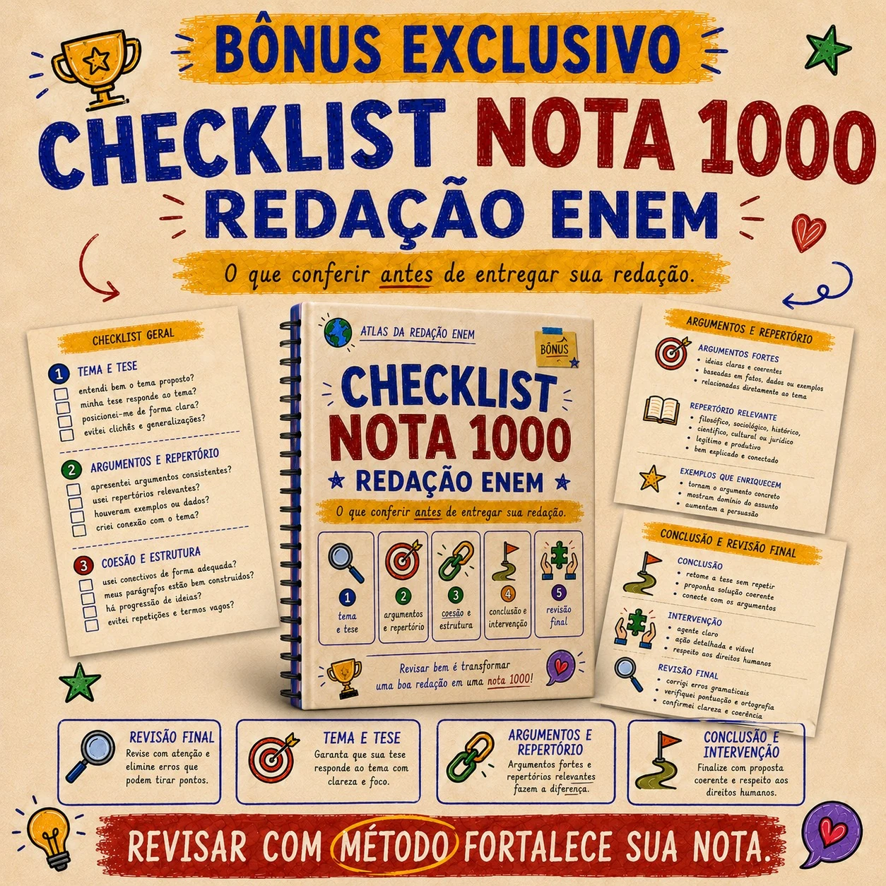 Mockup do Checklist Nota 1000 para revisão final da redação ENEM